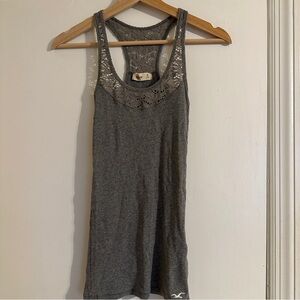 Hollister tank top gray with lace detail size M women